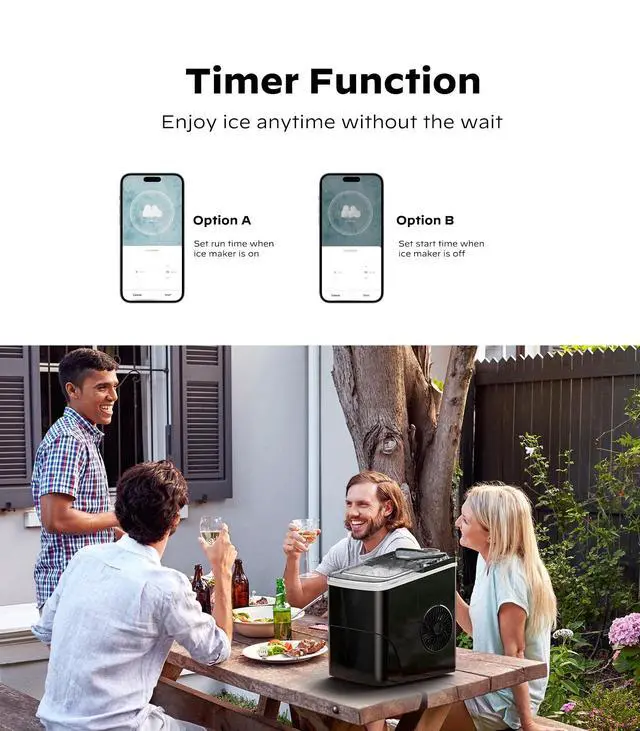 Alt view image 7 of 7 - Smart Countertop Ice Maker, Compact Wi-Fi Ice Maker with App Control, 9 Cubes in 6 Mins, 26 lbs per Day, 2 Ice Cube Sizes, Portable Ice Maker with Self-Cleaning for Kitchen/Office/RV