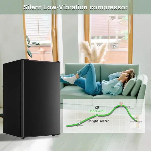 Alt view image 3 of 7 - Mini Upright freezer 3.6 Cubic Feet with Reversible Stainless Steel Door | Small freezer Single Door Compact Freezer with 3-Speed Temperature Adjustment for Home/Dorms/Office, Black