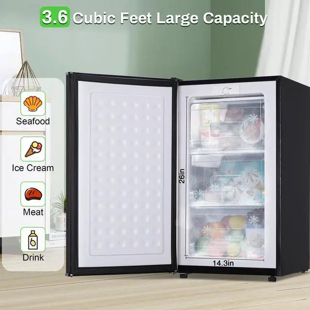 Alt view image 4 of 7 - Mini Upright freezer 3.6 Cubic Feet with Reversible Stainless Steel Door | Small freezer Single Door Compact Freezer with 3-Speed Temperature Adjustment for Home/Dorms/Office, Black