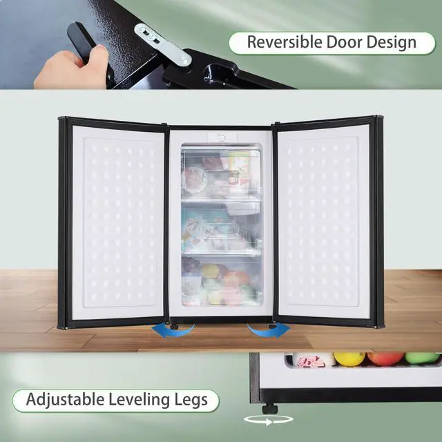 Alt view image 5 of 7 - Mini Upright freezer 3.6 Cubic Feet with Reversible Stainless Steel Door | Small freezer Single Door Compact Freezer with 3-Speed Temperature Adjustment for Home/Dorms/Office, Black