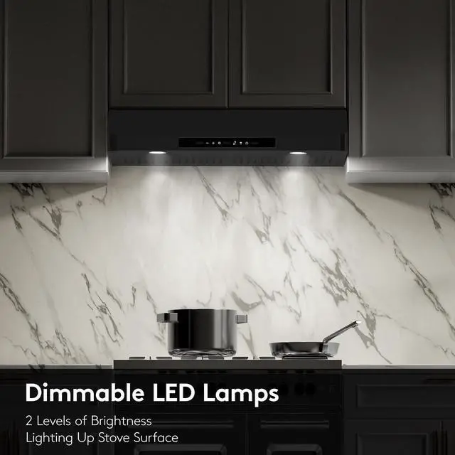 Alt view image 6 of 6 - 30inch Under Cabinet Range Hood, 900CFM Black Vent Hood | Two Powerful Motors, Gesture & Touch Control, Permanent Filters, Top/Rear Vents, Timer, Dimmable Lamps, Ducted Kitchen Hood