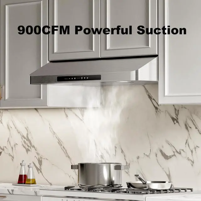 Alt view image 2 of 7 - 30inch Under Cabinet Range Hood, 900CFM Stainless Steel Vent Hood | Two Powerful Motors, Gesture & Touch Control, Permanent Filters, Top/Rear Vents, Timer, Dimmable Lamps, Ducted Kitchen Hood