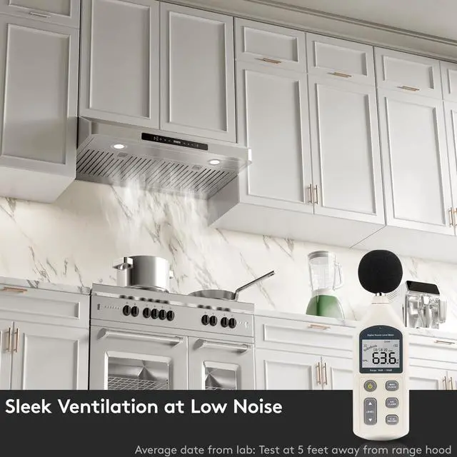 Alt view image 4 of 7 - 30inch Under Cabinet Range Hood, 900CFM Stainless Steel Vent Hood | Two Powerful Motors, Gesture & Touch Control, Permanent Filters, Top/Rear Vents, Timer, Dimmable Lamps, Ducted Kitchen Hood
