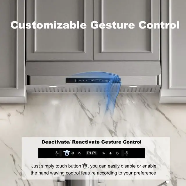 Alt view image 5 of 7 - 30inch Under Cabinet Range Hood, 900CFM Stainless Steel Vent Hood | Two Powerful Motors, Gesture & Touch Control, Permanent Filters, Top/Rear Vents, Timer, Dimmable Lamps, Ducted Kitchen Hood