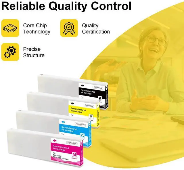 Alt view image 2 of 6 - Remanufactured SJIC30P Ink Cartridge SJIC30P Black and Color Ink Compatible with ColorWorks TM-C7500G TM-C7500GE ColorWorks TM C7500G TM C7500GE Printer (4 Pack, Black Cyan Magenta Yellow)