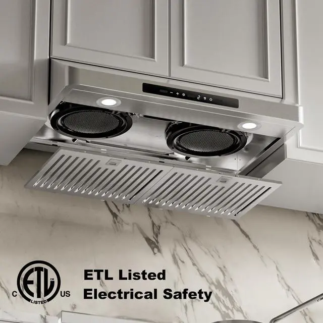 Alt view image 6 of 7 - 30inch Under Cabinet Range Hood, 900CFM Stainless Steel Vent Hood | Two Powerful Motors, Gesture & Touch Control, Permanent Filters, Top/Rear Vents, Timer, Dimmable Lamps, Ducted Kitchen Hood