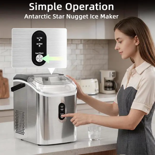 Alt view image 5 of 7 - Nugget Countertop Ice Maker with Soft Chewable Ice | Fast Making Ice 35Lbs/24H, Pebble Portable Ice Makers, Self-Cleaning, for Kitchen,Office Stainless Steel Silver