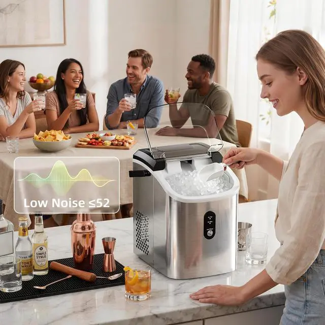 Alt view image 6 of 7 - Nugget Countertop Ice Maker with Soft Chewable Ice | Fast Making Ice 35Lbs/24H, Pebble Portable Ice Makers, Self-Cleaning, for Kitchen,Office Stainless Steel Silver