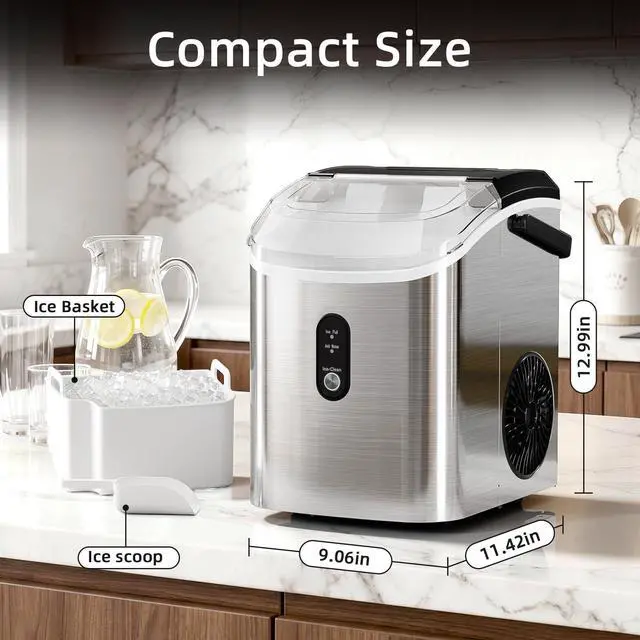 Alt view image 7 of 7 - Nugget Countertop Ice Maker with Soft Chewable Ice | Fast Making Ice 35Lbs/24H, Pebble Portable Ice Makers, Self-Cleaning, for Kitchen,Office Stainless Steel Silver