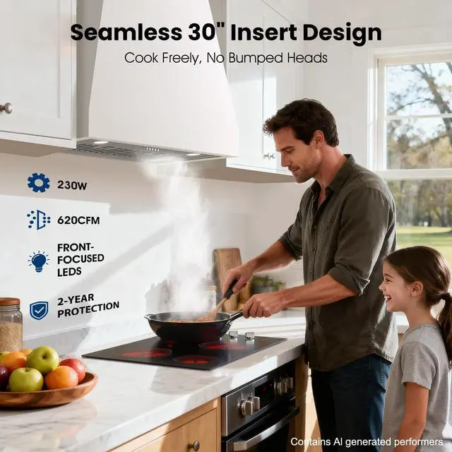 Alt view image 2 of 7 - Range Hood 30 inch Insert - 620CFM | TRUE-COLOR 5500K LED, Complete Exhaust Kit (Charcoal Filters + Duct Pipe), Ducted/Ductless Convertible