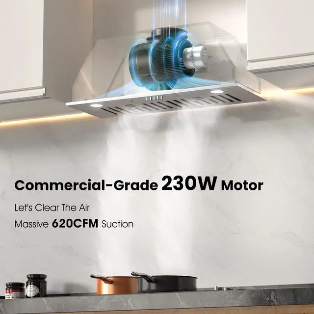 Alt view image 4 of 7 - Range Hood 30 inch Insert - 620CFM | TRUE-COLOR 5500K LED, Complete Exhaust Kit (Charcoal Filters + Duct Pipe), Ducted/Ductless Convertible