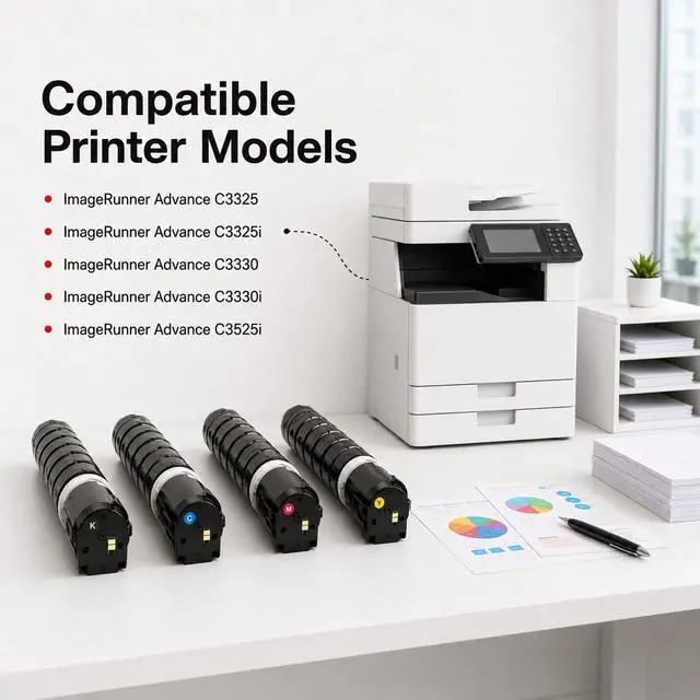 Alt view image 2 of 7 - High Yield GPR53 GPR-53 Black, Cyan, Magenta, Yellow Toner Cartridge (4-Pack) Loment Replacement for Canon GPR 53 Toner ImageRunner Advance C3325 C3325i C3330 C3330i C3525i C3530i Printer