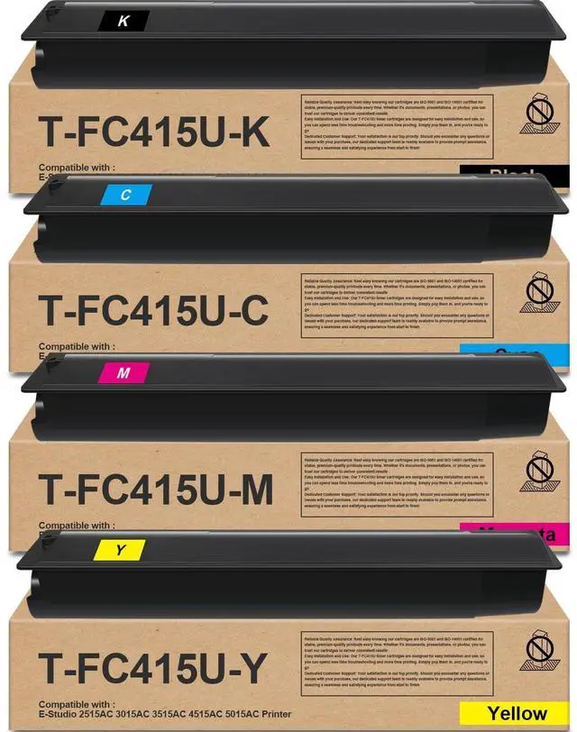 Main image of Toshiba T-FC415U TFC415U Toner Cartridge Replacement for | T-FC415U-K T-FC415U-C T-FC415U-M T-FC415U-Y for E-Studio 2515AC 3015AC 3515AC 4515AC 5015AC Printer (BCMY 4-Pack)