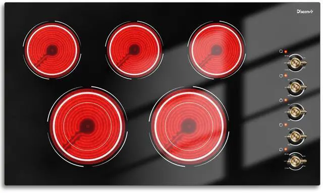 Main image of Electric Cooktop 34.25 Inch(Cut-out Size: 34.25"x19.3") - 5 Burner Electric Stove Top with 8400W, 36 Inches Built-in Ceramic Stove, Overheat Indicator, Knob Control, 220V - 240V Hard Wired