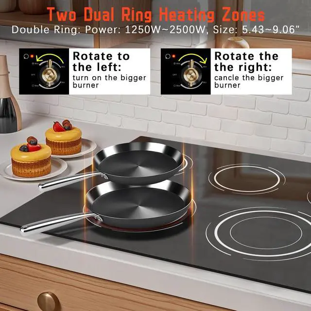 Alt view image 2 of 7 - Electric Cooktop 34.25 Inch(Cut-out Size: 34.25"x19.3") - 5 Burner Electric Stove Top with 8400W, 36 Inches Built-in Ceramic Stove, Overheat Indicator, Knob Control, 220V - 240V Hard Wired