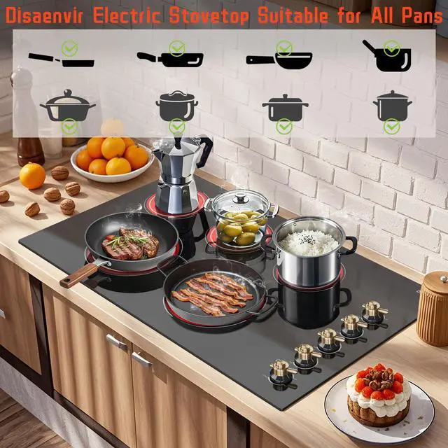 Alt view image 6 of 7 - Electric Cooktop 34.25 Inch(Cut-out Size: 34.25"x19.3") - 5 Burner Electric Stove Top with 8400W, 36 Inches Built-in Ceramic Stove, Overheat Indicator, Knob Control, 220V - 240V Hard Wired