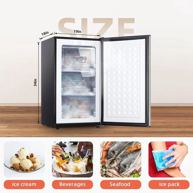 Alt view image 2 of 7 - 3.0 Cu.Ft Upright Freezer, Mini Freezer with 3 Adjustable Thermostat,Silver | Small freezer Single Door Compact Freezer Mini Upright freezer with Reversible Door for Kitchen Apartment Office