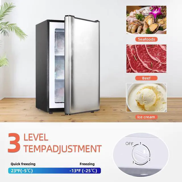 Alt view image 3 of 7 - 3.0 Cu.Ft Upright Freezer, Mini Freezer with 3 Adjustable Thermostat,Silver | Small freezer Single Door Compact Freezer Mini Upright freezer with Reversible Door for Kitchen Apartment Office