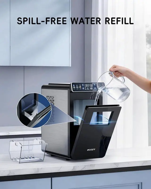 Alt view image 7 of 7 - Ice Makers Countertop with Full-Color Panel & Timer Function | Ultra Slim Design, Built-in Status Light, 26 lbs/Day, Two Ice Sizes, Portable Self-Cleaning Ice Machine for Home/Kitchen/RV