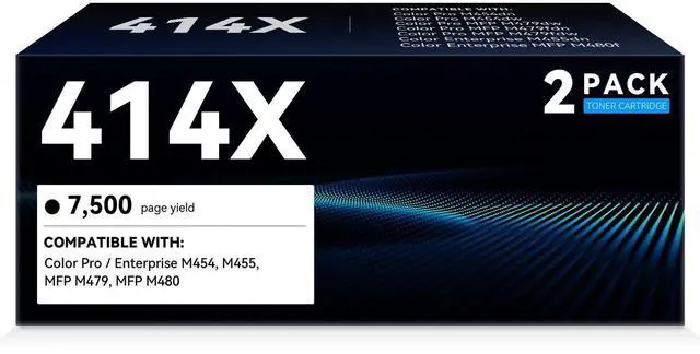 Main image of 414X Black High Yield Toner Cartridge Replacement for HP 414X W2020X with HP Color LaserJet Pro MFP M479fdw M479fdn M479dn M454dw M454dn M480f M455dn Printer Ink (with Chip, 2 Pack)