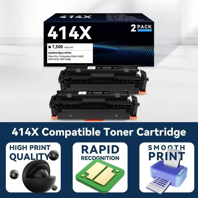 Alt view image 2 of 5 - 414X Black High Yield Toner Cartridge Replacement for HP 414X W2020X with HP Color LaserJet Pro MFP M479fdw M479fdn M479dn M454dw M454dn M480f M455dn Printer Ink (with Chip, 2 Pack)