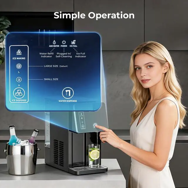 Alt view image 4 of 7 - Countertop Ice Maker, Ice Cubes & Cold Water Dispenser | 3.5L Removable Tank, 2 Sizes, 9 Bullet Ice in 8 Mins, 26lbs Daily Ice Production, Self-Cleaning, Home Office Dorm RV Use