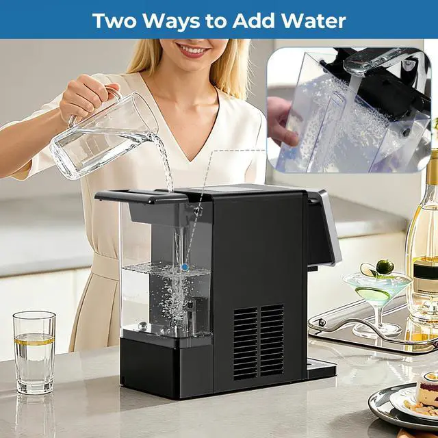 Alt view image 5 of 7 - Countertop Ice Maker, Ice Cubes & Cold Water Dispenser | 3.5L Removable Tank, 2 Sizes, 9 Bullet Ice in 8 Mins, 26lbs Daily Ice Production, Self-Cleaning, Home Office Dorm RV Use