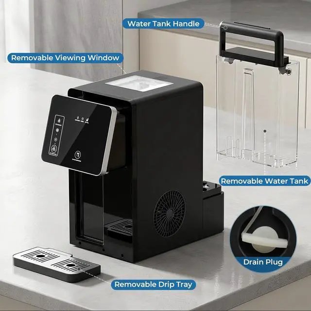 Alt view image 6 of 7 - Countertop Ice Maker, Ice Cubes & Cold Water Dispenser | 3.5L Removable Tank, 2 Sizes, 9 Bullet Ice in 8 Mins, 26lbs Daily Ice Production, Self-Cleaning, Home Office Dorm RV Use