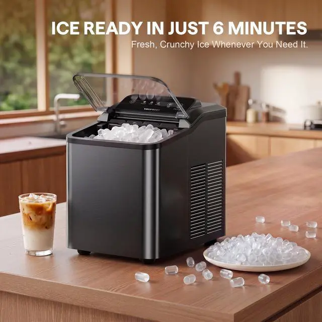 Alt view image 2 of 7 - Nugget Ice Maker Countertop, Soft Chewable Pellet Ice, 35lbs/Day | Stainless Steel Ice Maker Ready in 6 Mins with Touch Screen, Auto Ice Drop, Self-Cleaning, Scoop Included for Kitchen Office