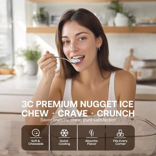 Alt view image 4 of 7 - Nugget Ice Maker Countertop, Soft Chewable Pellet Ice, 35lbs/Day | Stainless Steel Ice Maker Ready in 6 Mins with Touch Screen, Auto Ice Drop, Self-Cleaning, Scoop Included for Kitchen Office