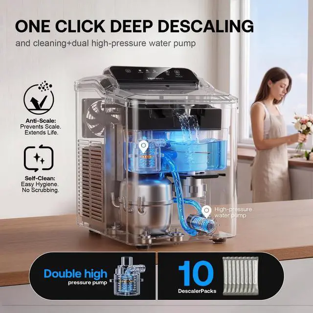 Alt view image 5 of 7 - Nugget Ice Maker Countertop, Soft Chewable Pellet Ice, 35lbs/Day | Stainless Steel Ice Maker Ready in 6 Mins with Touch Screen, Auto Ice Drop, Self-Cleaning, Scoop Included for Kitchen Office