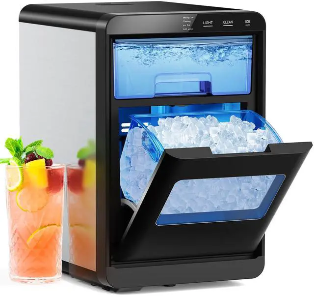 Main image of Nugget Ice Maker Countertop, Chewable Pellet Ice Machine with Handle, 44lbs Per Day Portable Ice Makers, Auto-Cleaning Ice Machine with Basket and Scoop for Home/Party/RV/Camping (Silver)