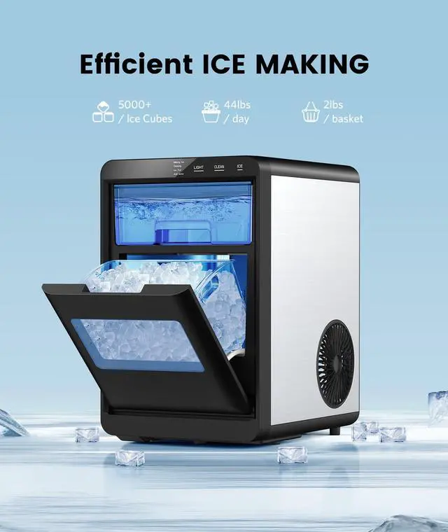 Alt view image 2 of 7 - Nugget Ice Maker Countertop, Chewable Pellet Ice Machine with Handle, 44lbs Per Day Portable Ice Makers, Auto-Cleaning Ice Machine with Basket and Scoop for Home/Party/RV/Camping (Silver)