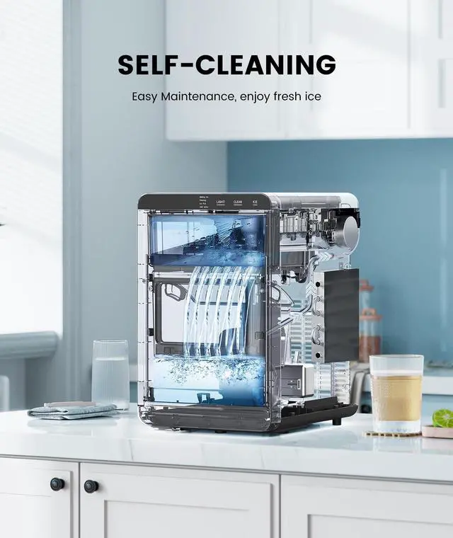Alt view image 4 of 7 - Nugget Ice Maker Countertop, Chewable Pellet Ice Machine with Handle, 44lbs Per Day Portable Ice Makers, Auto-Cleaning Ice Machine with Basket and Scoop for Home/Party/RV/Camping (Silver)