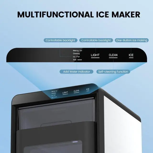 Alt view image 5 of 7 - Nugget Ice Maker Countertop, Chewable Pellet Ice Machine with Handle, 44lbs Per Day Portable Ice Makers, Auto-Cleaning Ice Machine with Basket and Scoop for Home/Party/RV/Camping (Silver)