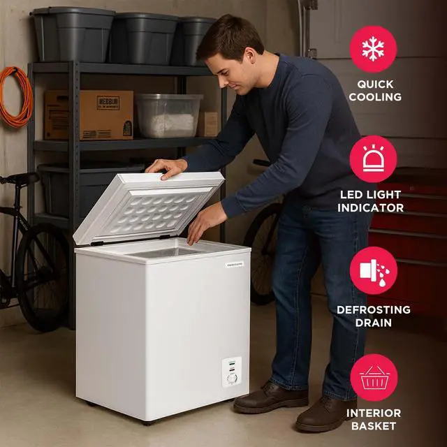 Alt view image 4 of 7 - Chest Deep Freezer, 2.0 Cu. Ft. Capacity, Adjustable Thermostat-Removable Vinyl Coated Wire Basket-Easy Defrost Drain- Garage Ready- Pearl White