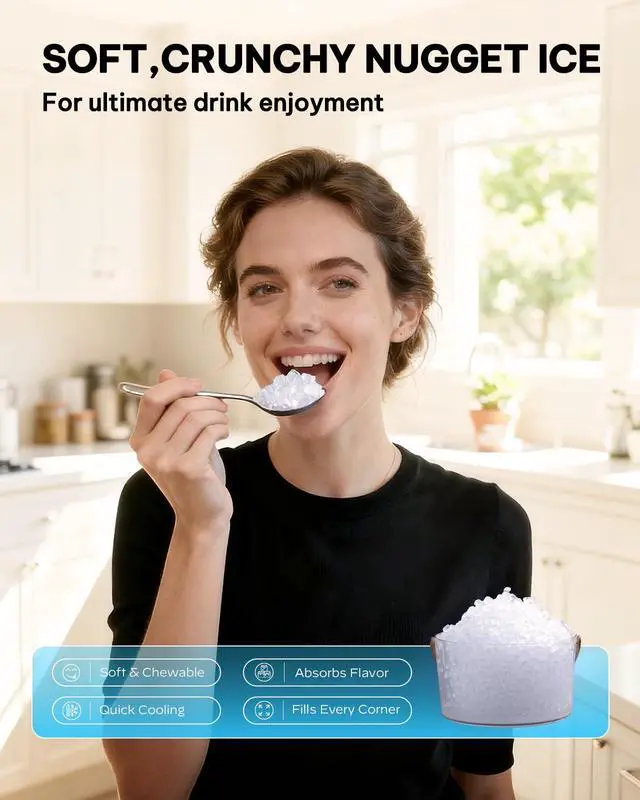 Alt view image 3 of 7 - Nugget Ice Makers Countertop with Soft Chewable Ice, Portable Ice Machine with Crushed Ice, One-Click Operation Pebble Ice Maker with Self-Cleaning, 33lbs/24H for Home,Kitchen,Office