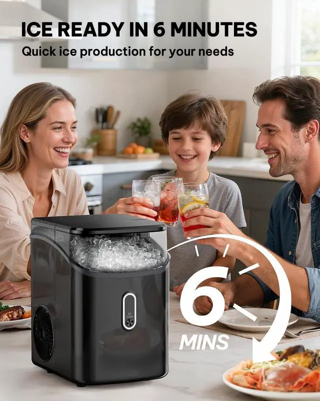 Alt view image 2 of 7 - Nugget Ice Makers Countertop with Soft Chewable Ice, Portable Ice Machine with Crushed Ice, One-Click Operation Pebble Ice Maker with Self-Cleaning, 33lbs/24H for Home,Kitchen,Office