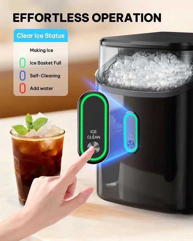 Alt view image 5 of 7 - Nugget Ice Makers Countertop with Soft Chewable Ice, Portable Ice Machine with Crushed Ice, One-Click Operation Pebble Ice Maker with Self-Cleaning, 33lbs/24H for Home,Kitchen,Office