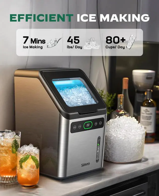 Alt view image 3 of 7 - Nugget Ice Maker - Timer Ice Machine with Self-Cleaning, 45lbs per Day Pebble Ice Maker with Soft Chewable Ice, One-Click Operation Ice Machine for Home, Kitchen, Office