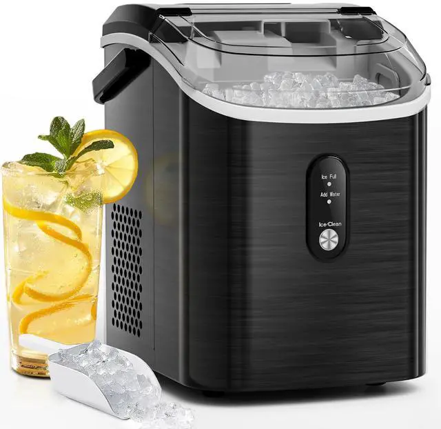 Main image of Nugget Ice Makers Countertop with Auto-Cleaning, 35lbs/Day, Portable Sonic Ice Machine with Handle, Basket and Scoop for Home/Kitchen/Office/Camping(Stainless Steel Black)