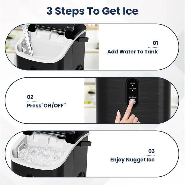 Alt view image 2 of 7 - Nugget Ice Makers Countertop with Auto-Cleaning, 35lbs/Day, Portable Sonic Ice Machine with Handle, Basket and Scoop for Home/Kitchen/Office/Camping(Stainless Steel Black)