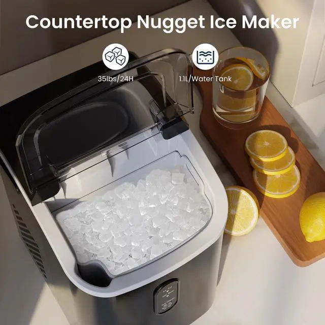 Alt view image 3 of 7 - Nugget Ice Makers Countertop with Auto-Cleaning, 35lbs/Day, Portable Sonic Ice Machine with Handle, Basket and Scoop for Home/Kitchen/Office/Camping(Stainless Steel Black)
