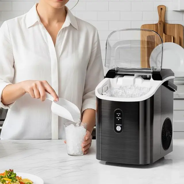 Alt view image 6 of 7 - Nugget Ice Makers Countertop with Auto-Cleaning, 35lbs/Day, Portable Sonic Ice Machine with Handle, Basket and Scoop for Home/Kitchen/Office/Camping(Stainless Steel Black)