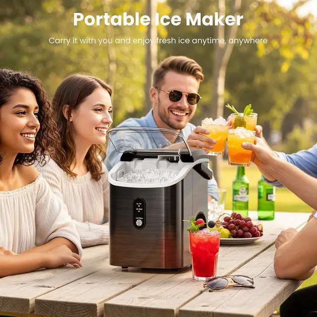 Alt view image 7 of 7 - Nugget Ice Makers Countertop with Auto-Cleaning, 35lbs/Day, Portable Sonic Ice Machine with Handle, Basket and Scoop for Home/Kitchen/Office/Camping(Stainless Steel Black)