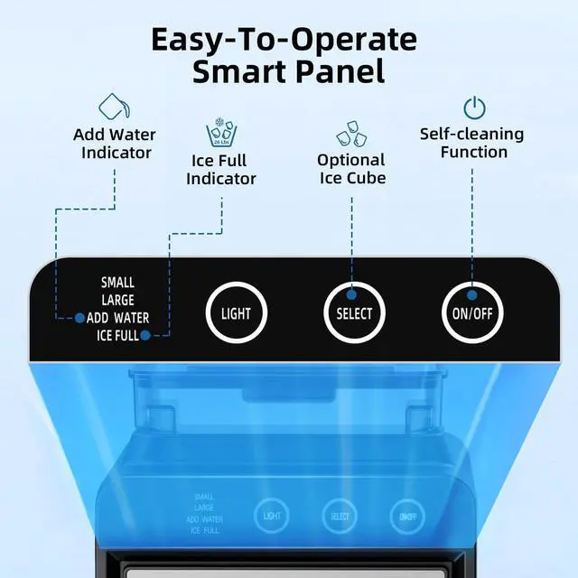 Alt view image 2 of 7 - Ice Maker, Portable Ice Machine with Self-Cleaning Function, 8 Cubes in 6 Mins Fast Countertop Ice Making, Compact Ice Cube Maker for Home, Kitchen, RV, Travel, Stainless Steel