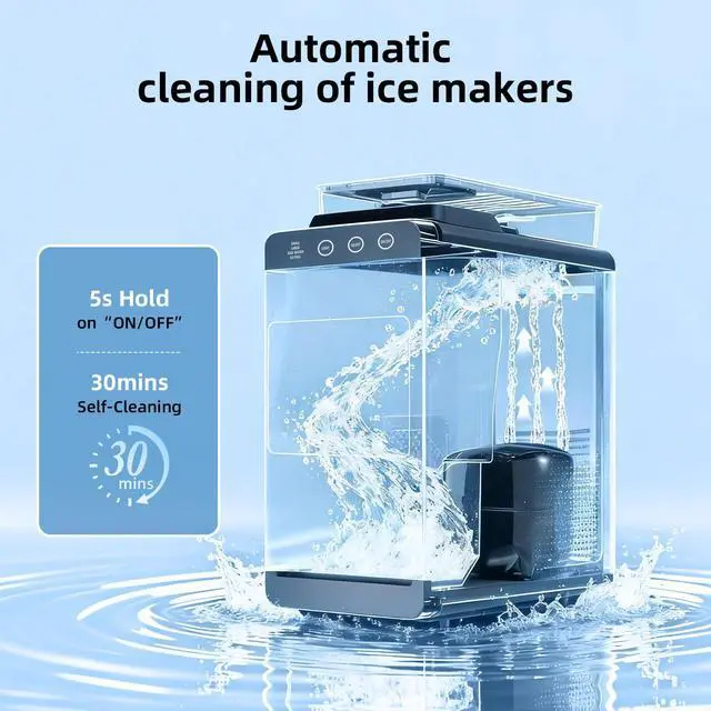 Alt view image 5 of 7 - Ice Maker, Portable Ice Machine with Self-Cleaning Function, 8 Cubes in 6 Mins Fast Countertop Ice Making, Compact Ice Cube Maker for Home, Kitchen, RV, Travel, Stainless Steel
