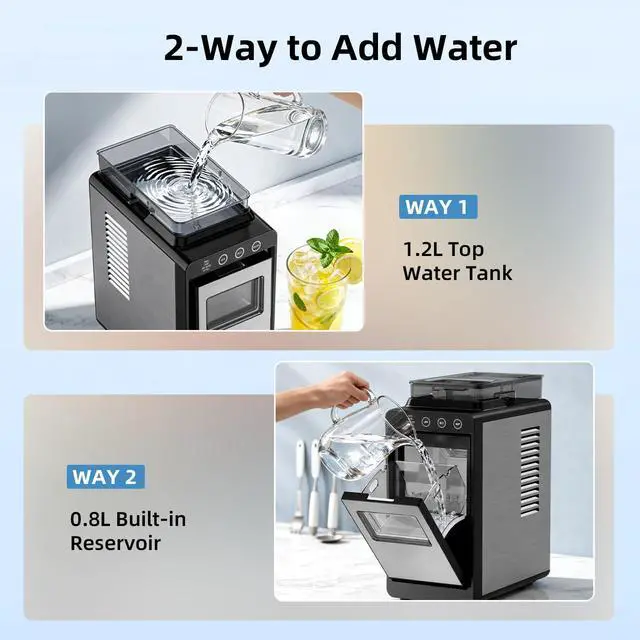 Alt view image 7 of 7 - Ice Maker, Portable Ice Machine with Self-Cleaning Function, 8 Cubes in 6 Mins Fast Countertop Ice Making, Compact Ice Cube Maker for Home, Kitchen, RV, Travel, Stainless Steel