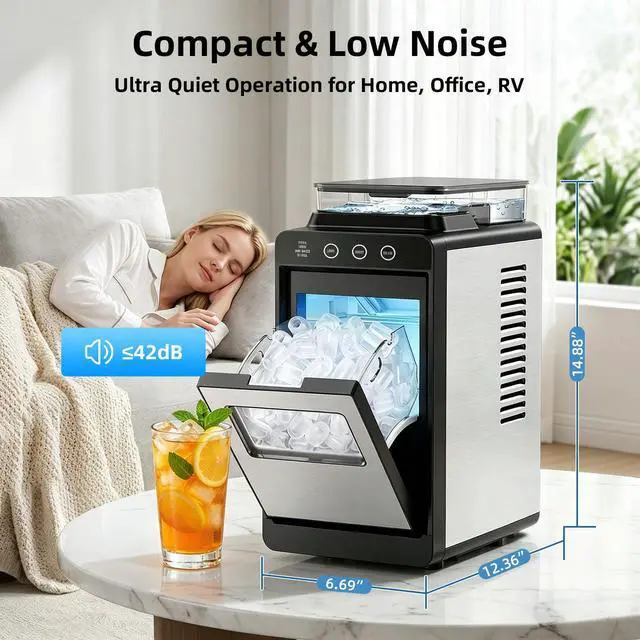 Alt view image 4 of 7 - Ice Maker, Portable Ice Machine with Self-Cleaning Function, 8 Cubes in 6 Mins Fast Countertop Ice Making, Compact Ice Cube Maker for Home, Kitchen, RV, Travel, Stainless Steel
