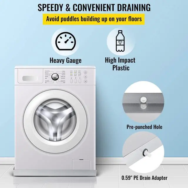 Alt view image 5 of 7 - 32 x 30 x 2.5 Inch Washing Machine Pan 18 GA Thickness Galvanized Steel Heavy Duty Compact Washer Drip Tray with Drain Hole & Hose Adapter